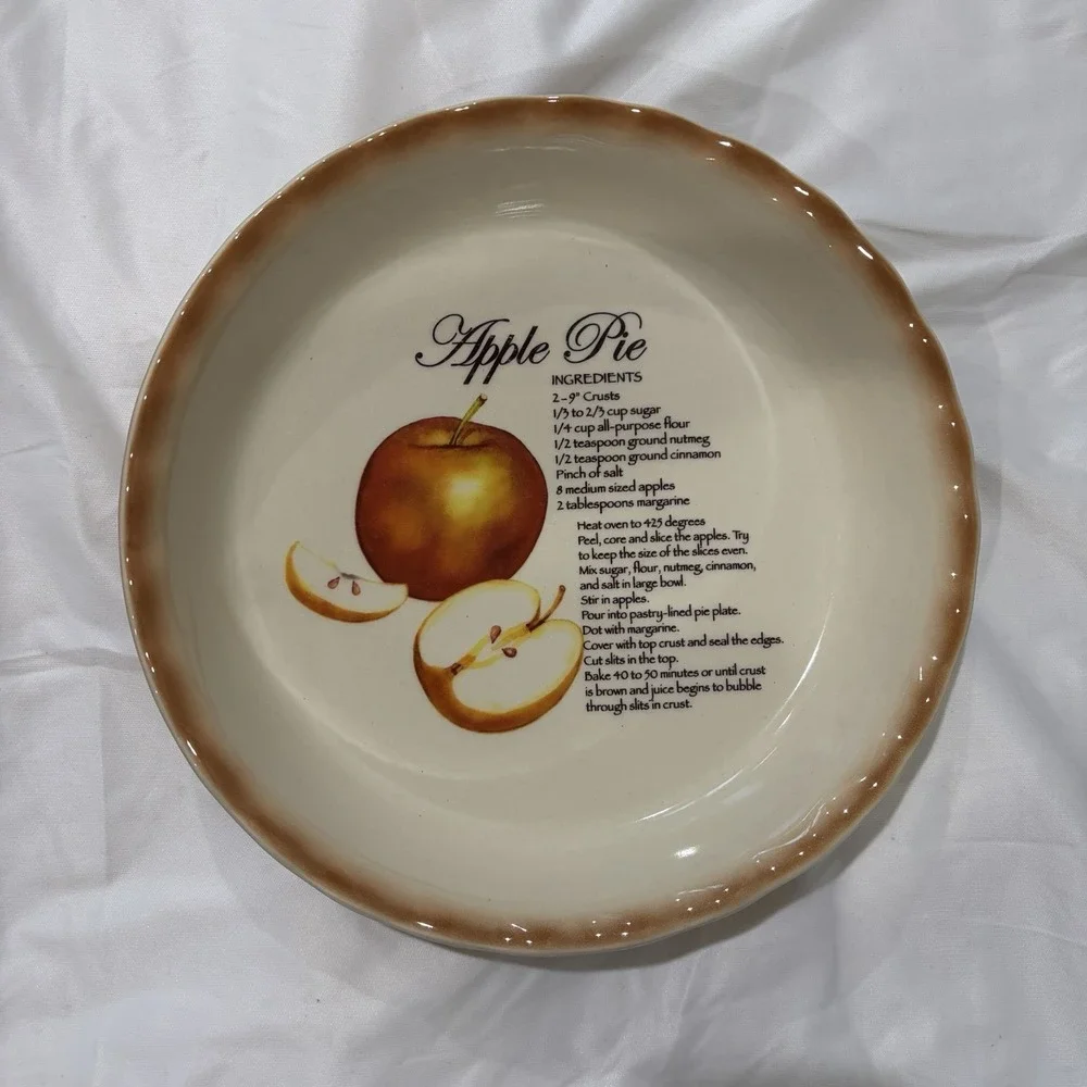 Vtg‎ Pier 1 Imports Apple Pie Baking Dish Recipe Scalloped Edge 10